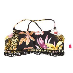 Xhilaration Womens Bikini Top Floral Crochet Crossover Strap Brown Size S